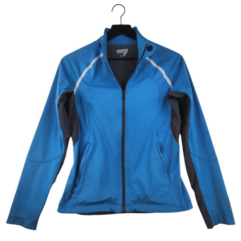 Salomon‎ Running Track Jacket Size S/P Turquoise Colorblock Clima Wind Zip-Up